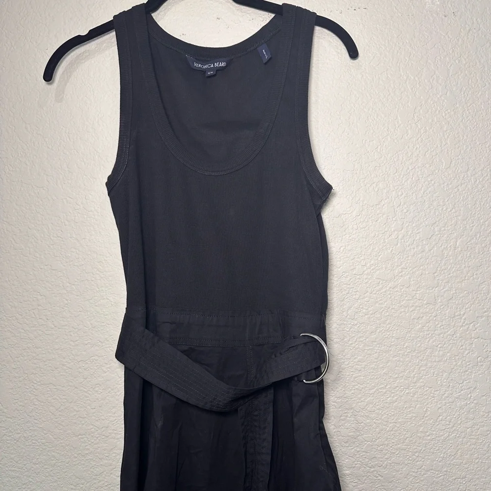 Veronica Beard Black Mixed Media Ribbed Tank Belted Midi Dress M J2405JY5621272